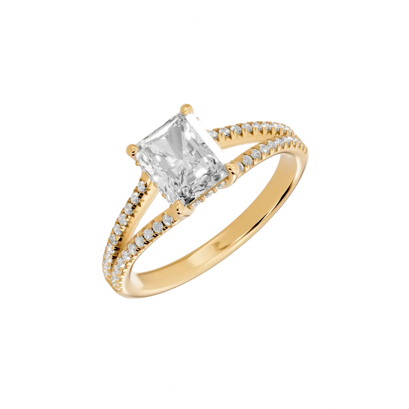 solitaire lab grown diamond engagement ring in silver, three-quarter view