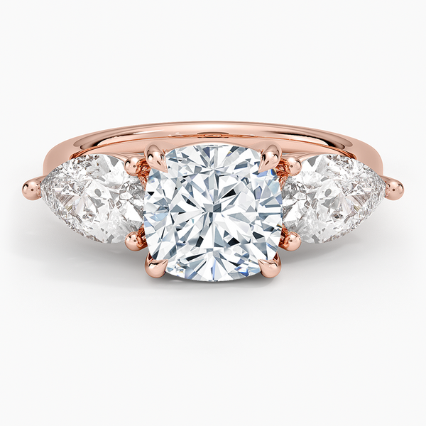 Luxe Opera Cushion Cut And Pear Cut Three Stone Diamond Ring