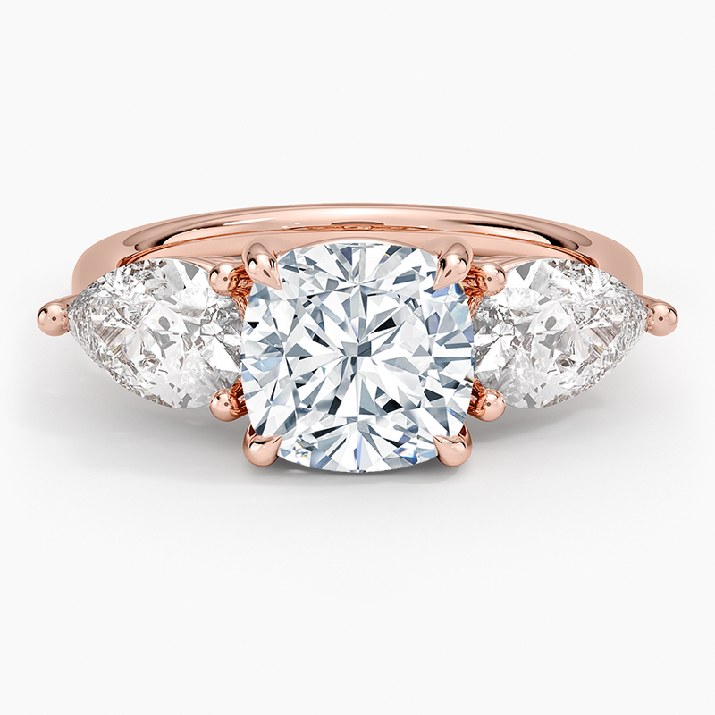 Luxe Opera Cushion Cut And Pear Cut Three Stone Diamond Ring