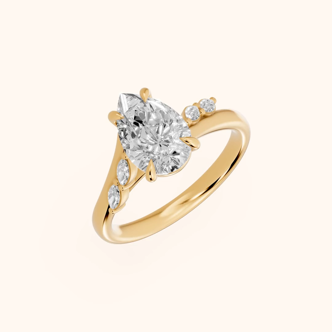 Pear Cut Floral Nature Inspired Lab Grown Diamond & Moissanite Engagement Ring