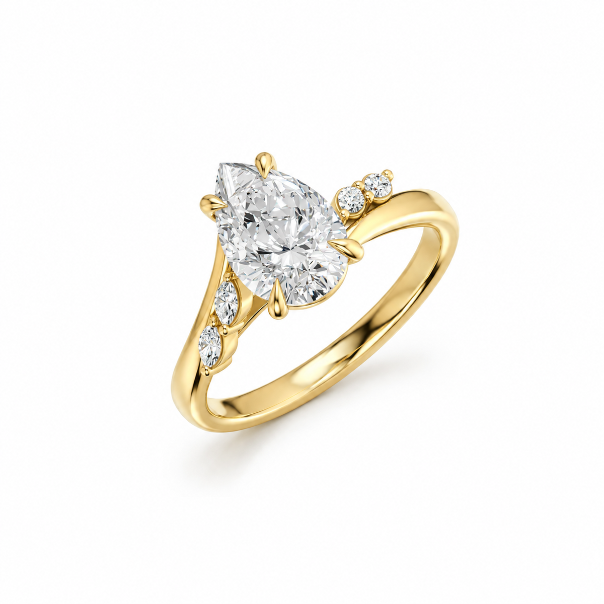 Pear Cut Floral Nature Inspired Lab Grown Diamond & Moissanite Engagement Ring