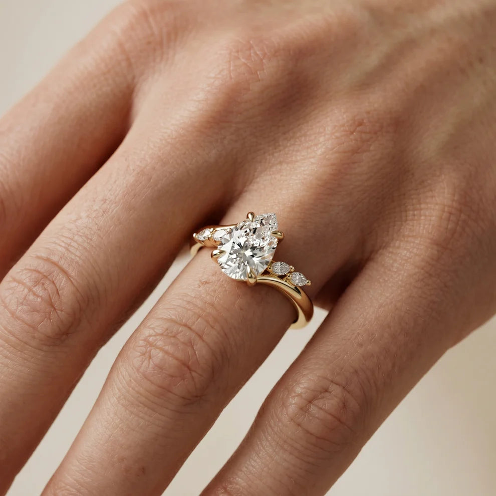 Pear Cut Floral Nature Inspired Lab Grown Diamond & Moissanite Engagement Ring