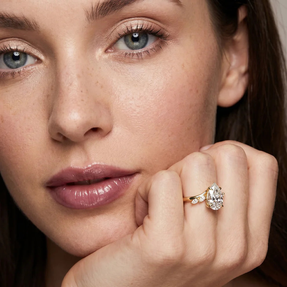 Pear Cut Floral Nature Inspired Lab Grown Diamond & Moissanite Engagement Ring