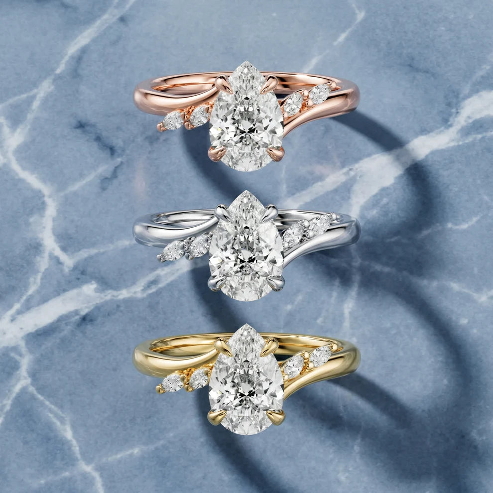 Pear Cut Floral Nature Inspired Lab Grown Diamond & Moissanite Engagement Ring