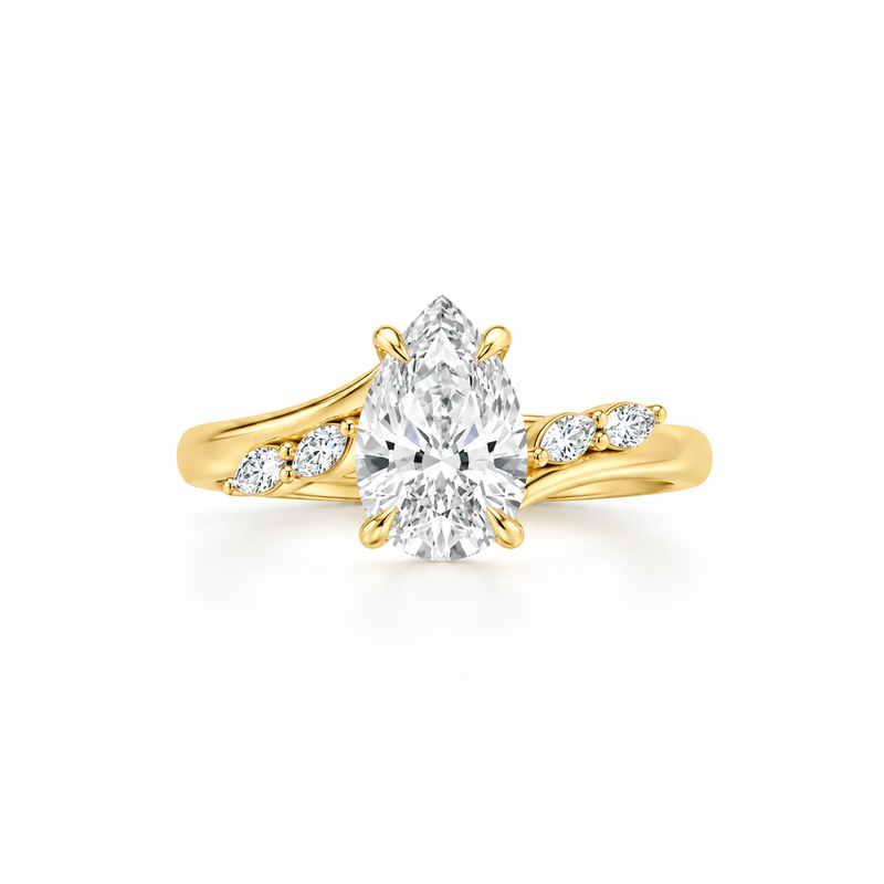 Pear Cut Floral Nature Inspired Lab Grown Diamond & Moissanite Engagement Ring