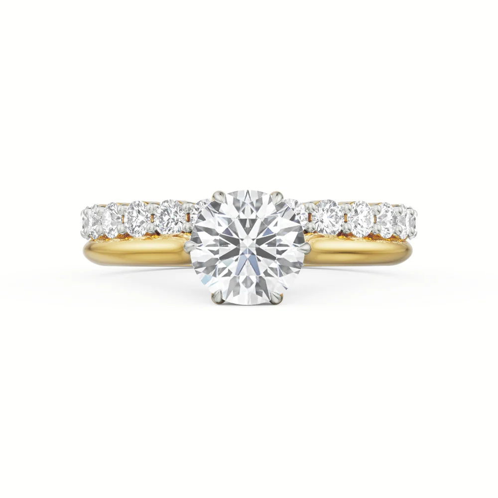 Round Diamond Engagement Ring & Pavé Wedding Band Set Stackable rings Lab Grown Diamond & Moissanite