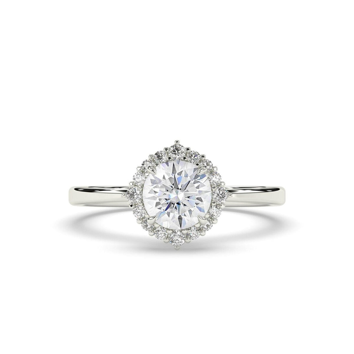 Round Halo Engagement Ring Lab Diamond - Vintage Rosette Design