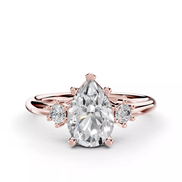 pear lab grown diamond engagement ring in silver, three-quarter view