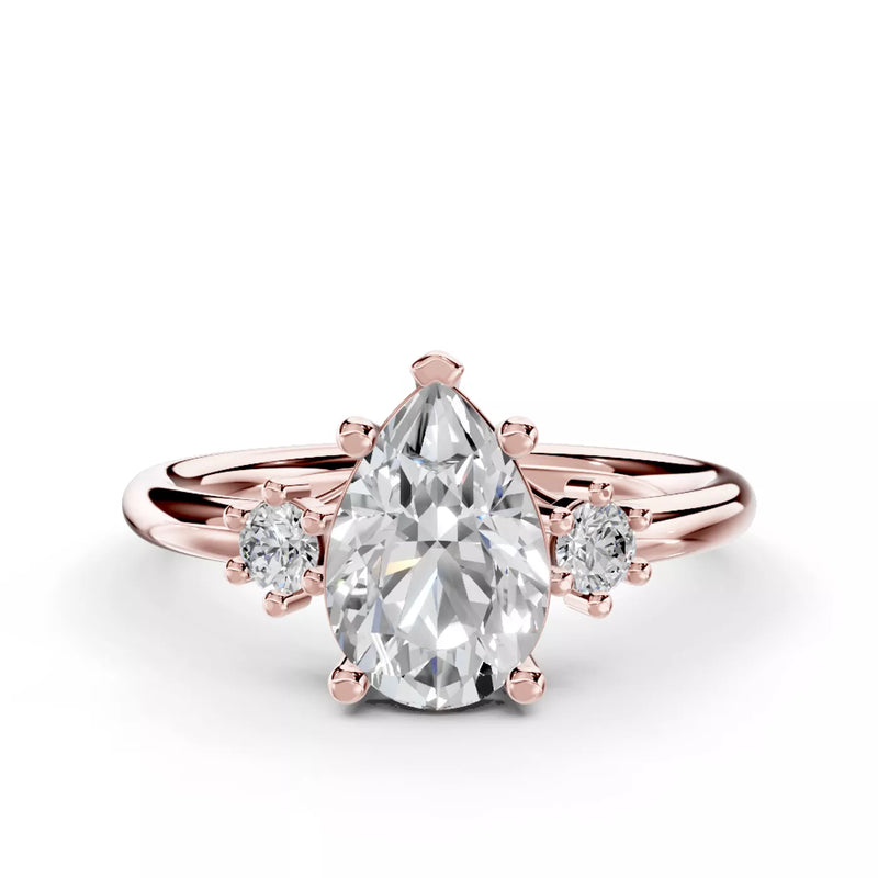 pear lab grown diamond engagement ring in silver, three-quarter view
