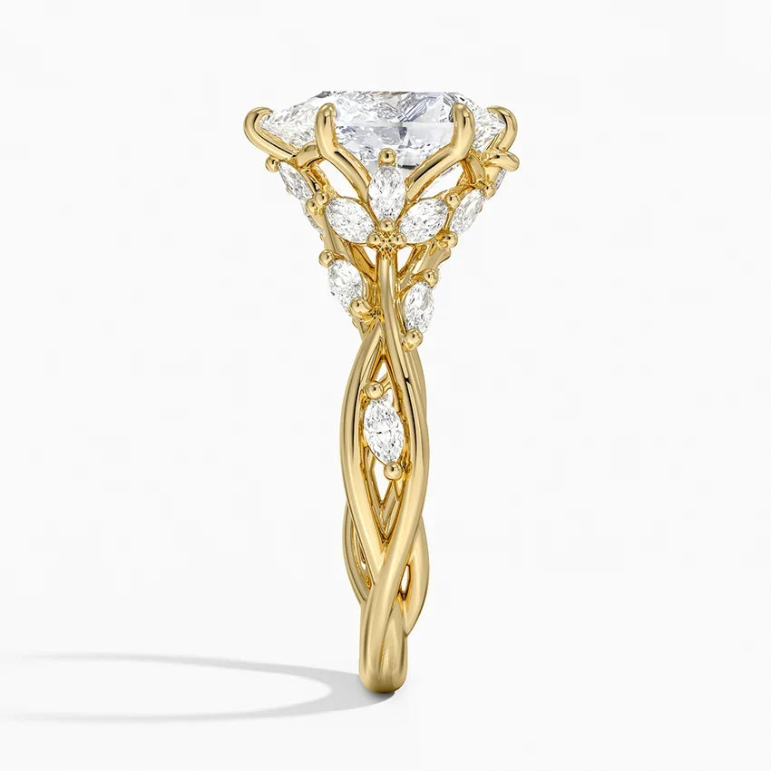 round lab grown diamond ring in 10k, angled view