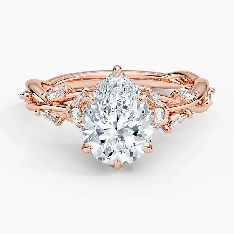 round lab grown diamond ring in 14k, close-up