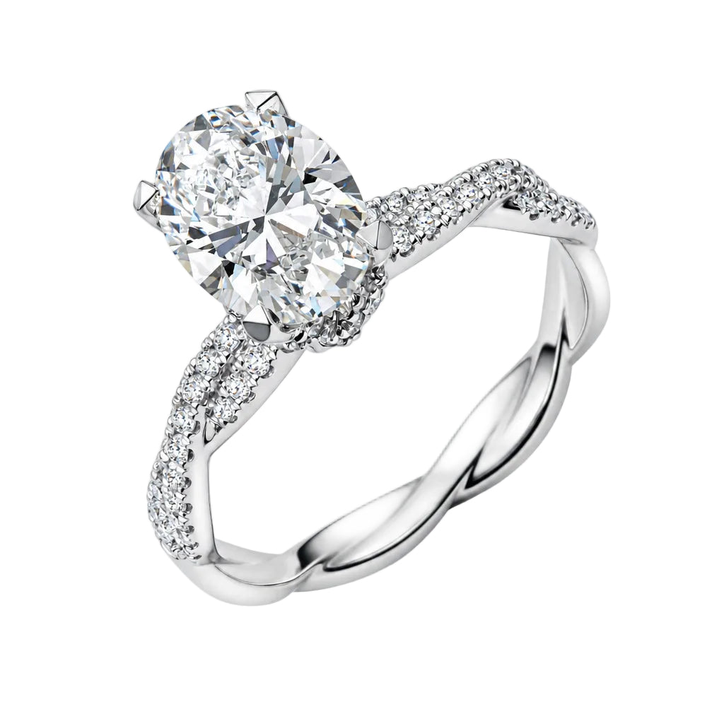 Oval Cut Hidden Halo Pave Lab-Grown Eternal Twisted Engagement Ring