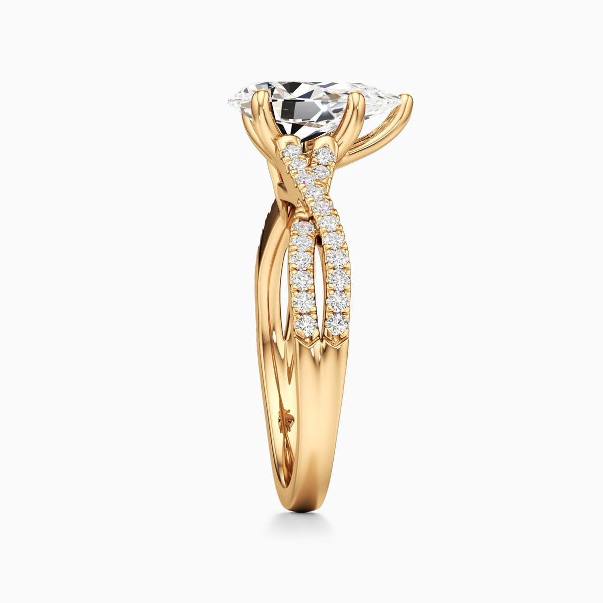 Pear Shaped  Lab Grown Diamond Engagement Ring with Criss-Cross Pavé Shank