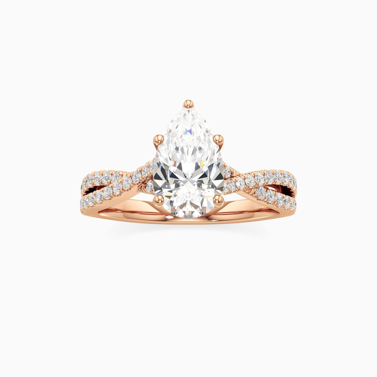 Pear Shaped  Lab Grown Diamond Engagement Ring with Criss-Cross Pavé Shank