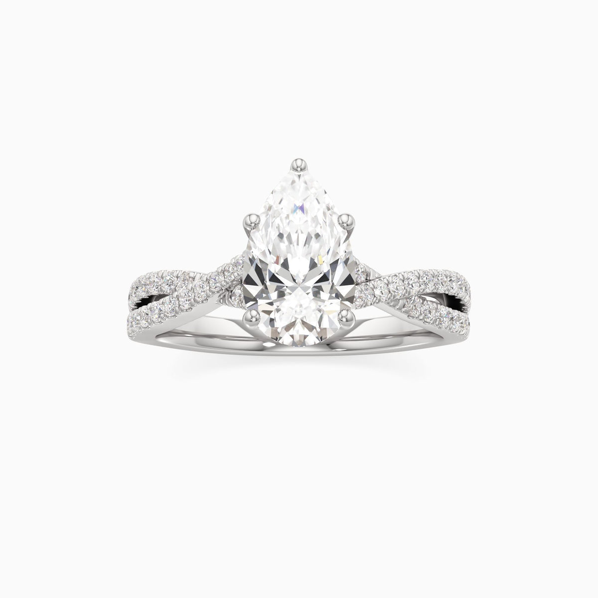 Pear Shaped  Lab Grown Diamond Engagement Ring with Criss-Cross Pavé Shank