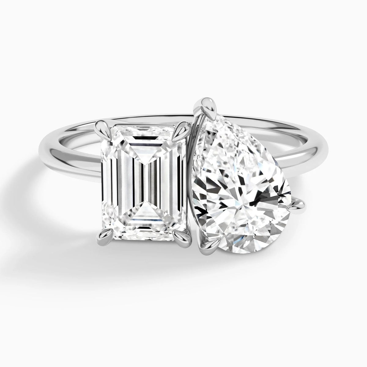 Toi et Moi Emerald and Pear Diamond Engagement Ring