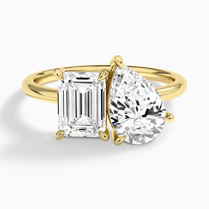 Toi et Moi Emerald and Pear Diamond Engagement Ring