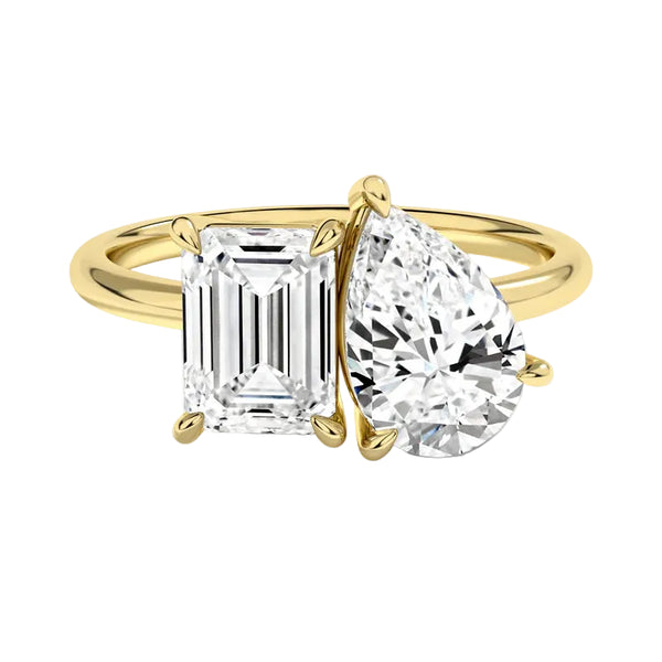 Toi et Moi Emerald and Pear Diamond Engagement Ring
