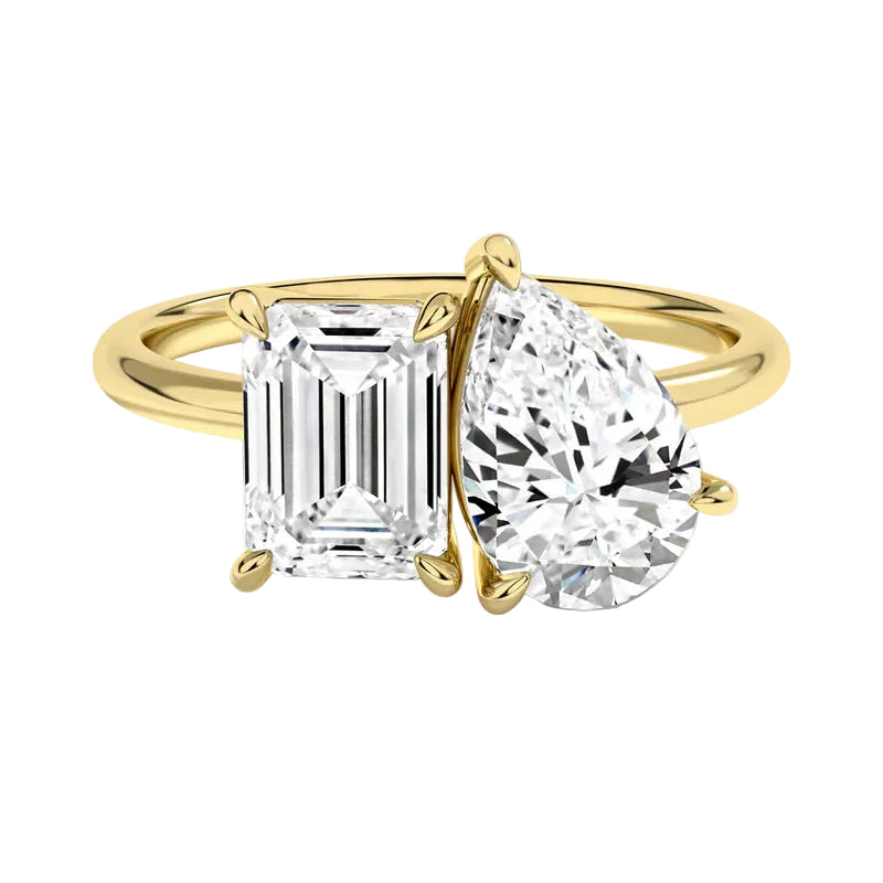 Toi et Moi Emerald and Pear Diamond Engagement Ring