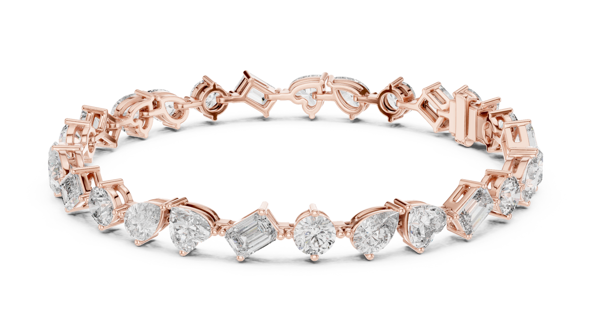 radiant lab grown diamond bracelet in metal, three-quarter view