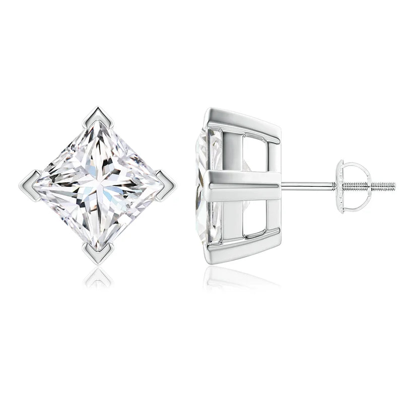 princess lab grown diamond earrings in silver, three-quarter view