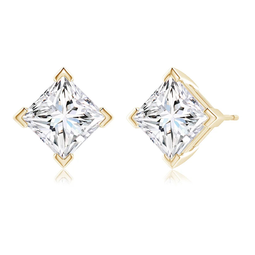 V-Prong Set Princess Cut Lab-Grown Diamond Stud Earrings