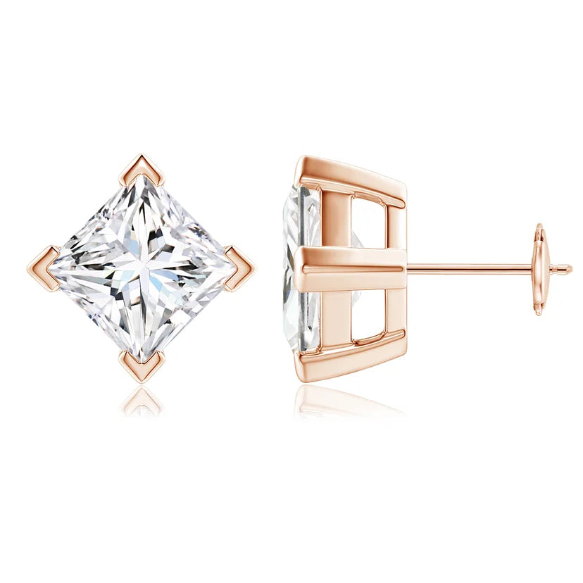 V-Prong Set Princess Cut Lab-Grown Diamond Stud Earrings