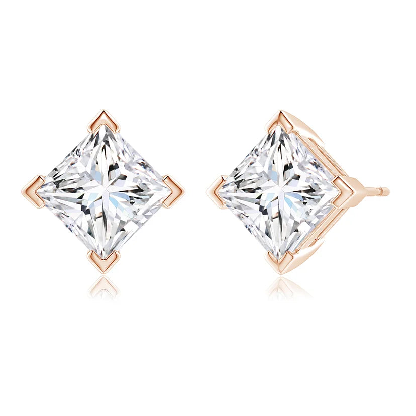 V-Prong Set Princess Cut Lab-Grown Diamond Stud Earrings