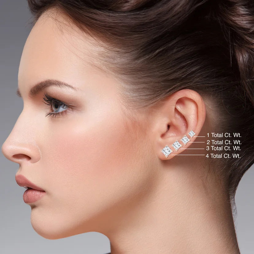 V-Prong Set Princess Cut Lab-Grown Diamond Stud Earrings