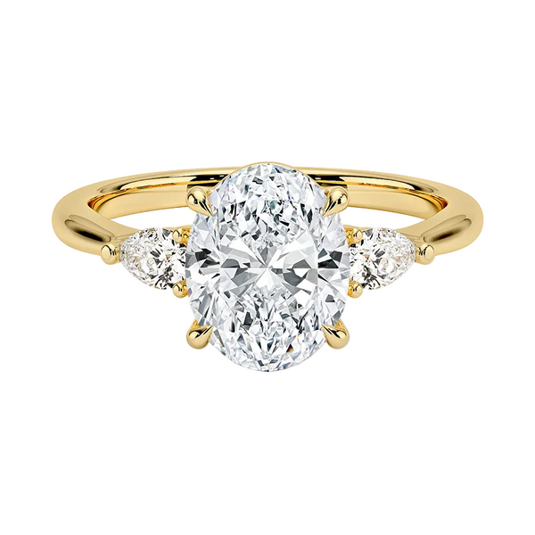 oval lab grown diamond engagement ring in silver, three-quarter view