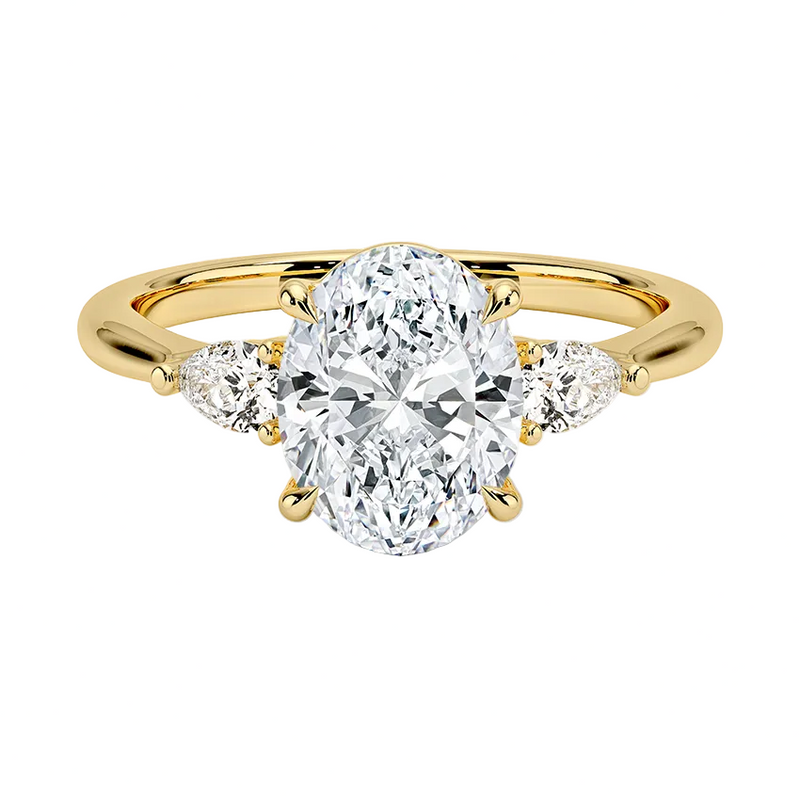 oval lab grown diamond engagement ring in silver, three-quarter view