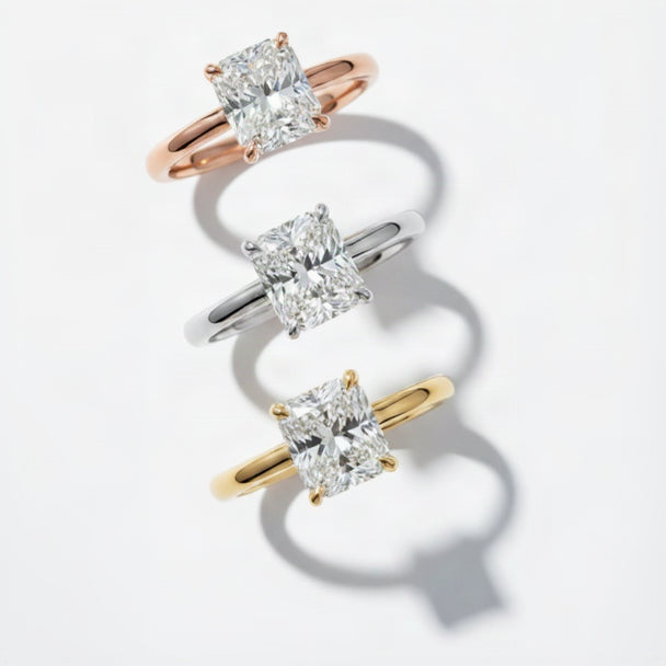 Asscher Cut Solitaire Lab Grown Diamond And Moissanite Engagement Ring