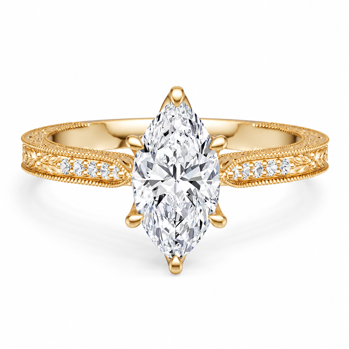 Lab-Grown Vintage Lily Floral Marquise Pavé Engagement Ring