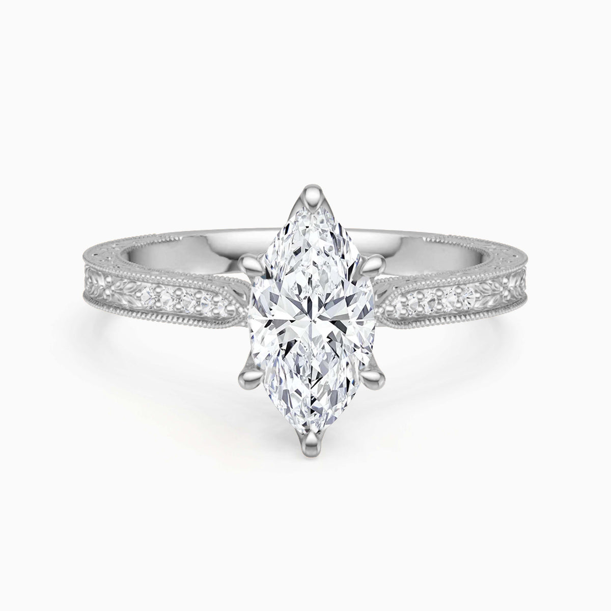 Lab-Grown Vintage Lily Floral Marquise Pavé Engagement Ring