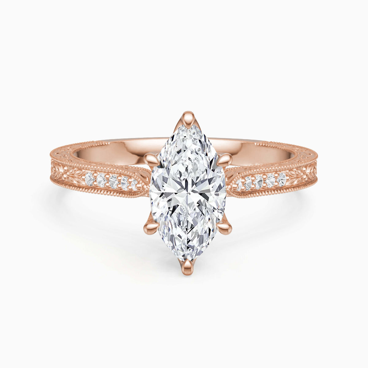Lab-Grown Vintage Lily Floral Marquise Pavé Engagement Ring