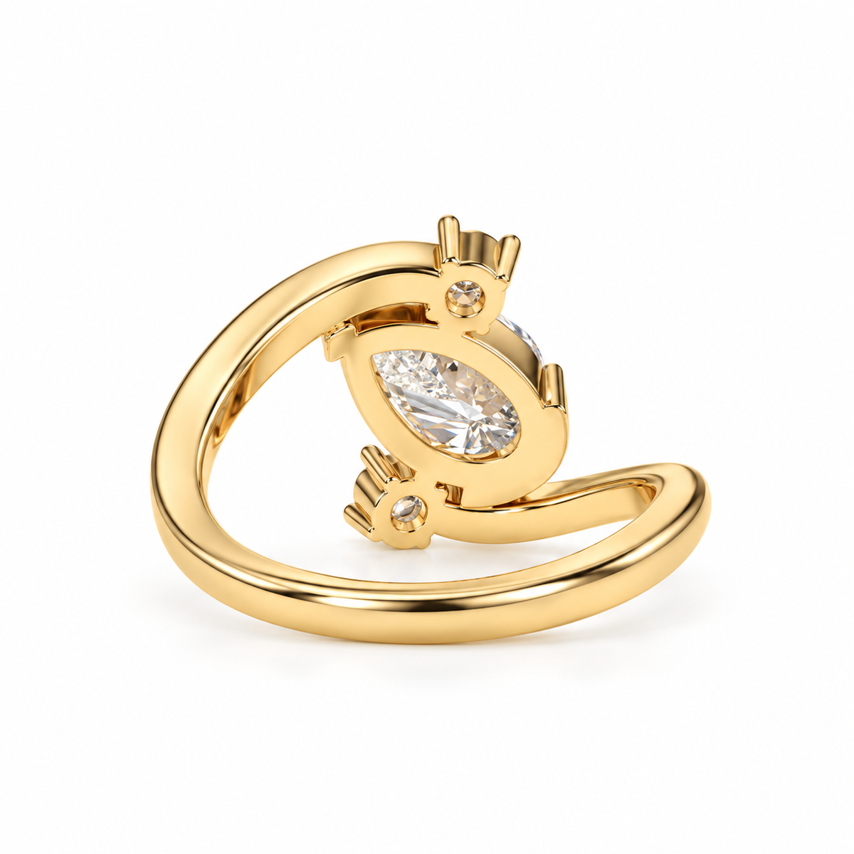 Pear Lab Grown Diamond Open Bypass Tilted Setting Round Diamond Engagement Ring