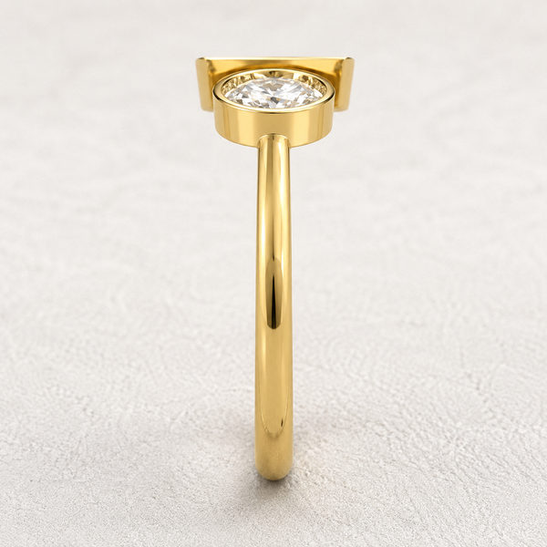 three‑stone lab grown diamond engagement ring in silver, three-quarter view