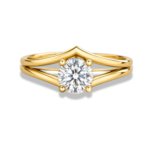 Round Cut Solitaire Engagement Ring with Double Row Split Shank – Lab Grown Diamond & Moissanite