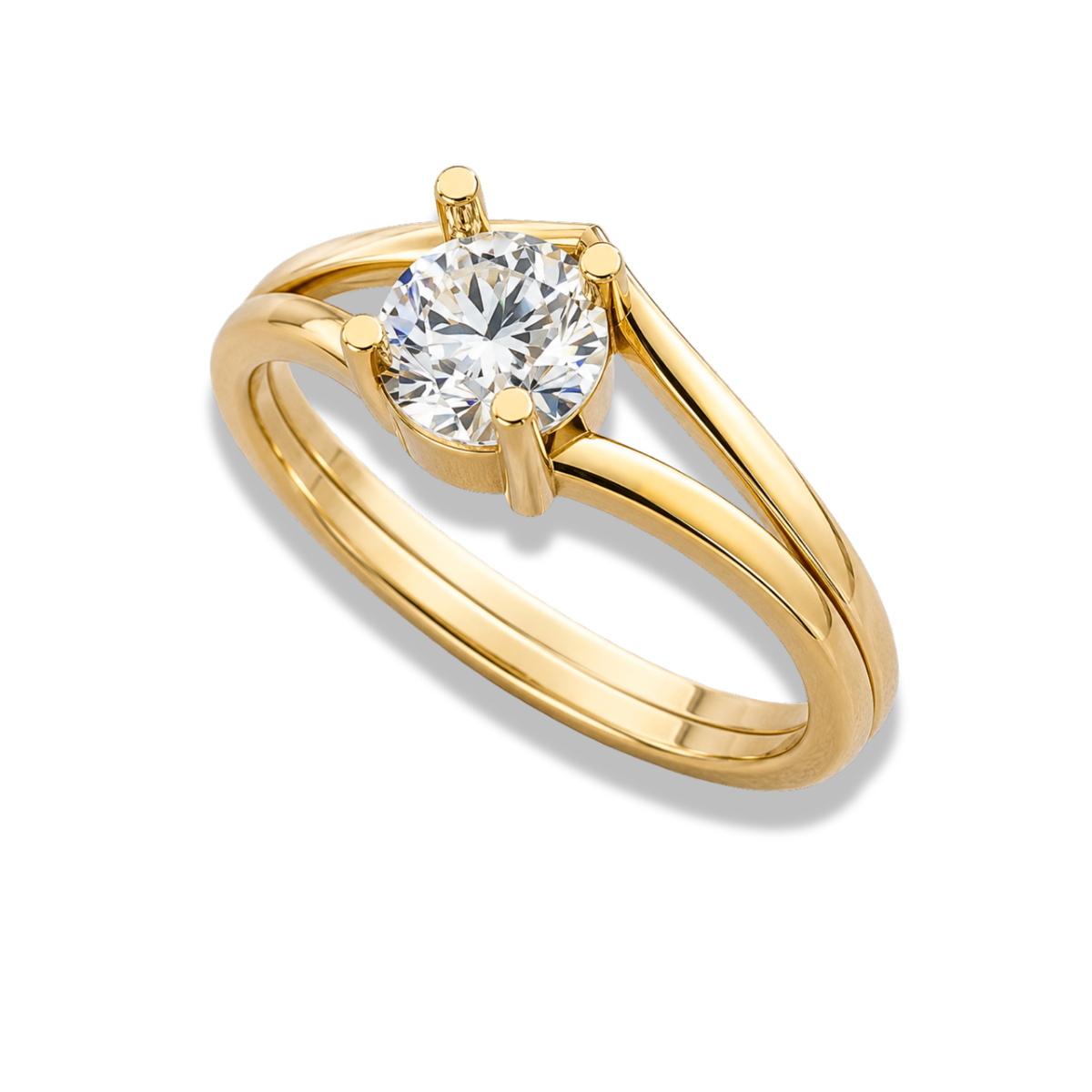 Round Cut Solitaire Engagement Ring with Double Row Split Shank – Lab Grown Diamond & Moissanite