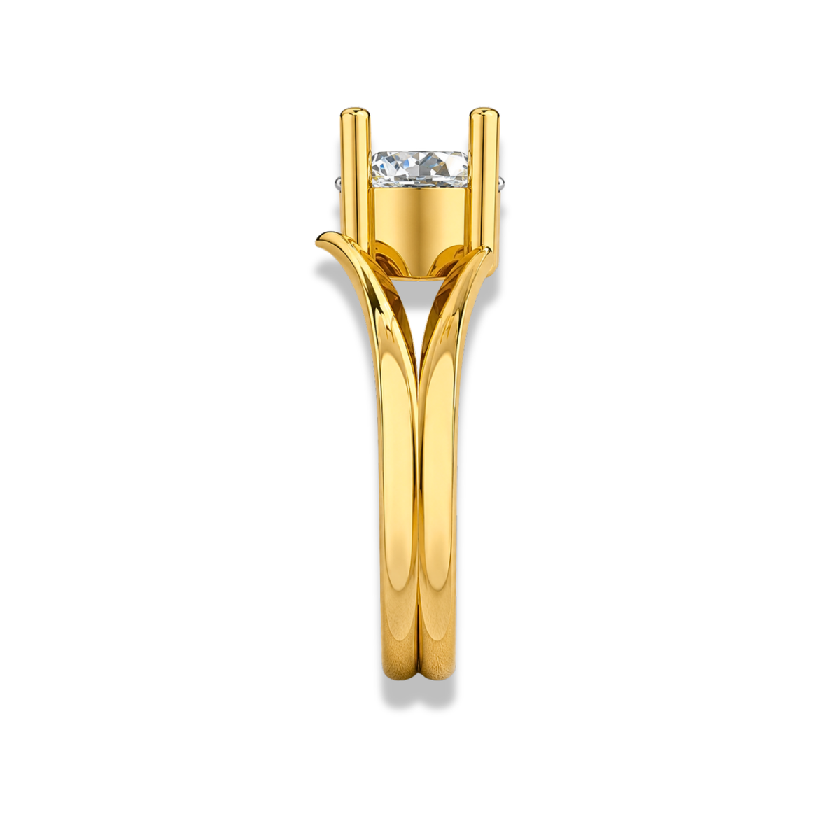 Round Cut Solitaire Engagement Ring with Double Row Split Shank – Lab Grown Diamond & Moissanite