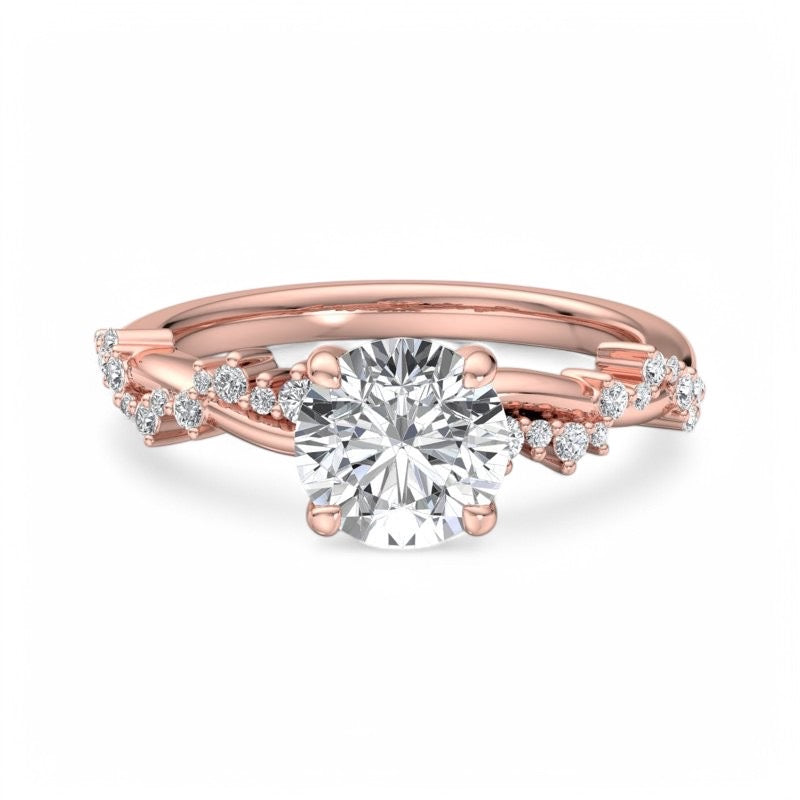 1.5CT Round Cut Lab Grown Diamond Solitaire Twig and Leaf Engagement Ring
