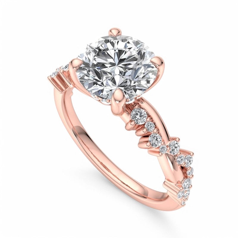 1.5CT Round Cut Lab Grown Diamond Solitaire Twig and Leaf Engagement Ring