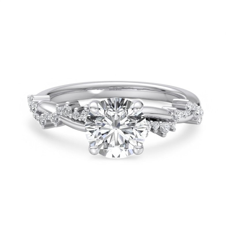 1.5CT Round Cut Lab Grown Diamond Solitaire Twig and Leaf Engagement Ring