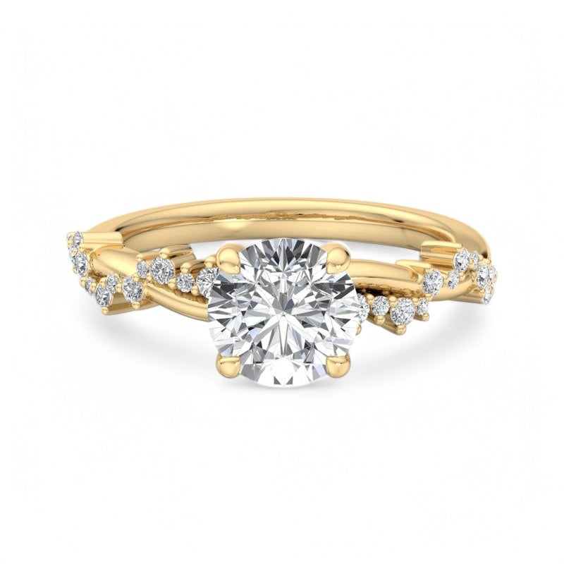 1.5CT Round Cut Lab Grown Diamond Solitaire Twig and Leaf Engagement Ring