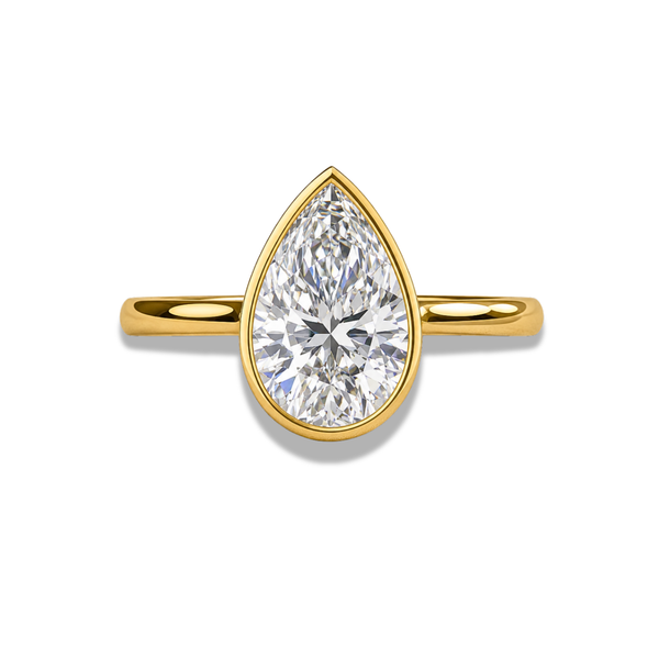 pear cut lab grown diamond engagement ring in silver, three-quarter view