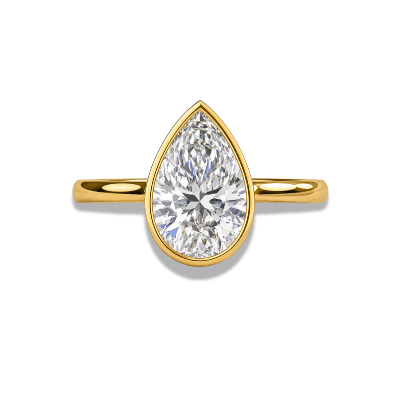pear cut lab grown diamond engagement ring in silver, three-quarter view