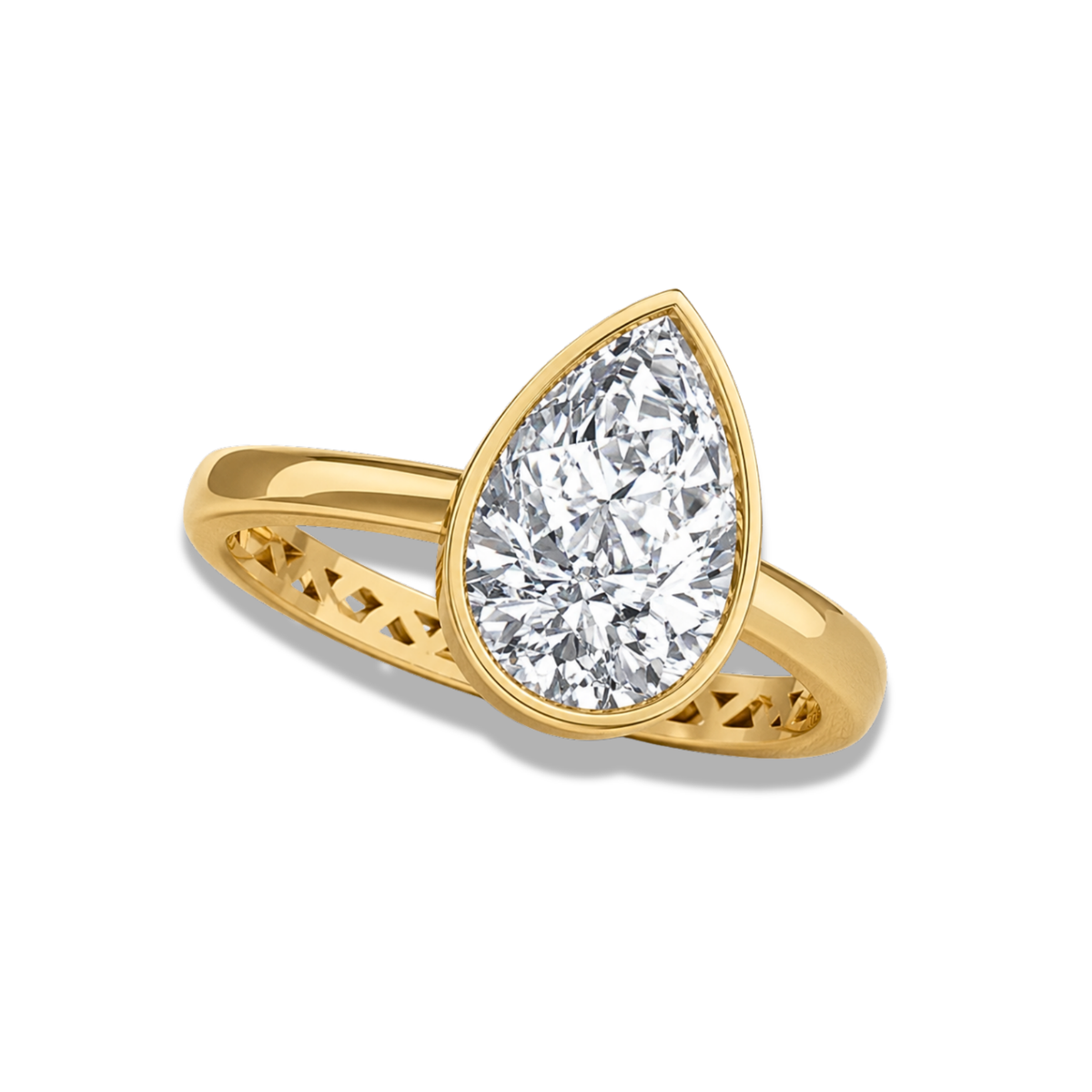 pear cut lab grown diamond engagement ring in silver, side profile