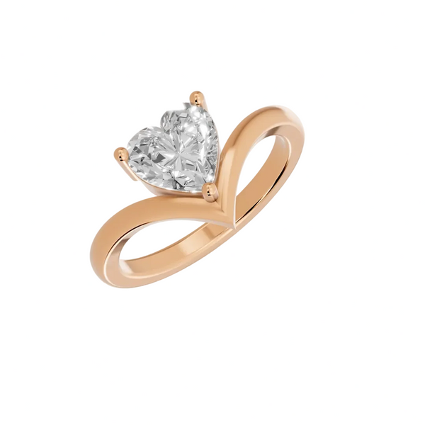 heart lab grown diamond engagement ring in silver, three-quarter view
