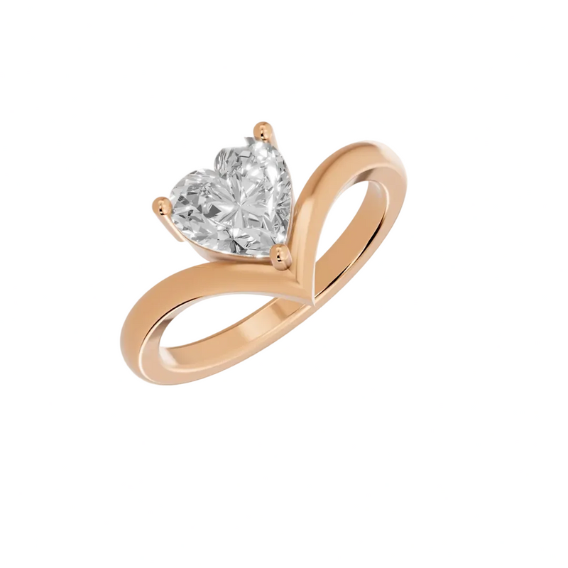 heart lab grown diamond engagement ring in silver, three-quarter view