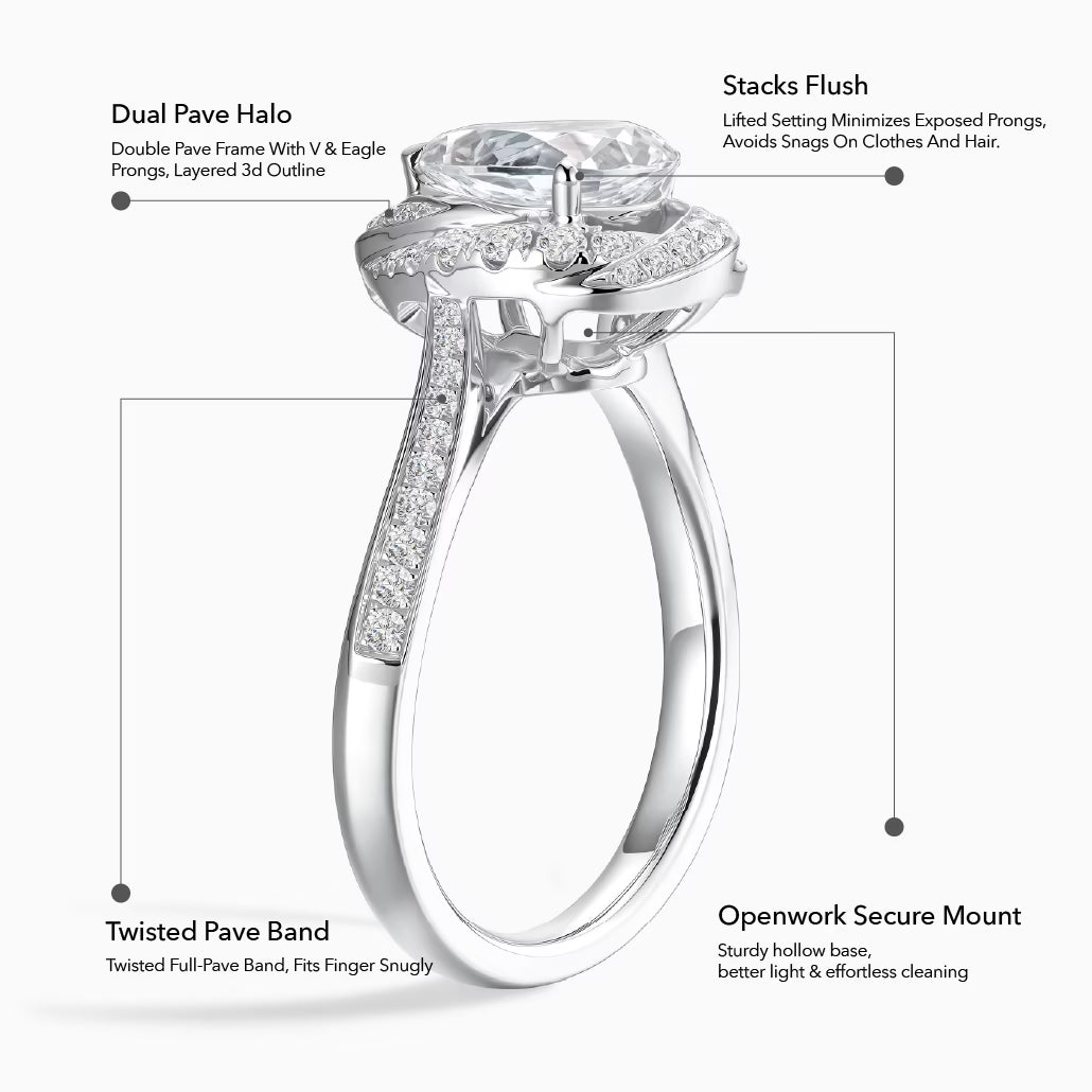 Lab-Grown Pear Halo Pavé Engagement Ring